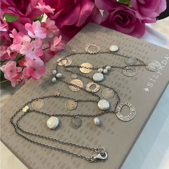 Silpada Pearl and Sterling Silver Disc 36” Necklace N2197 - Picture 6 of 15